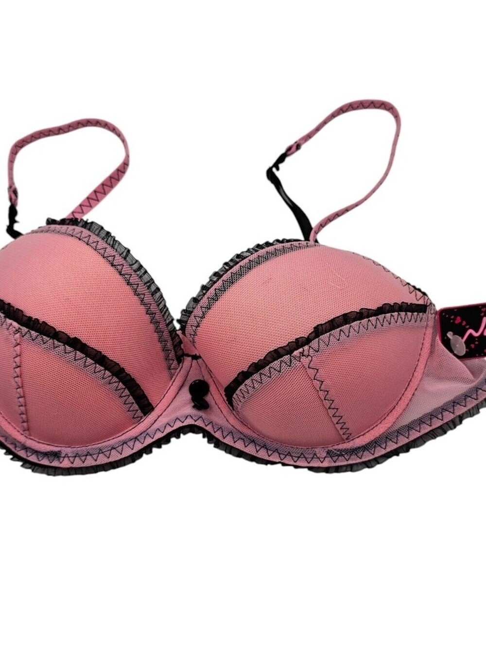 Vtg Y2K Native Intimates Womens Sz 36C Sexy Bra Light Pink Black Mesh Lace NEW